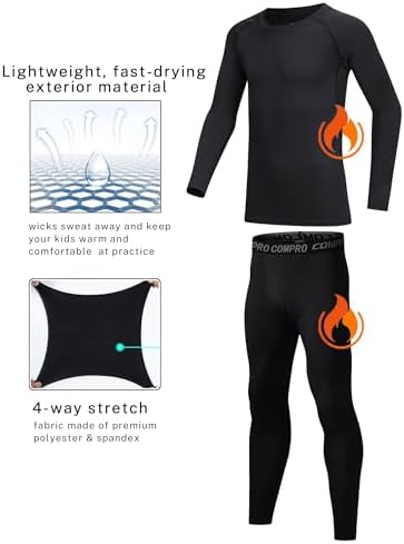 Boys Compression Shirt Long Sleeve Suit Youth Undershirts Kids Football Baseball Baselayer Cold Gear Quick Dry Black