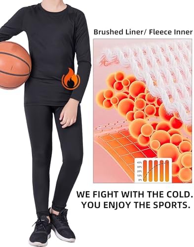 Boys Compression Shirt Long Sleeve Suit Youth Undershirts Kids Football Baseball Baselayer Cold Gear Quick Dry Black