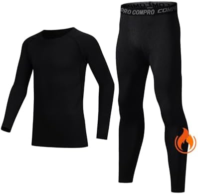 Boys Compression Shirt Long Sleeve Suit Youth Undershirts Kids Football Baseball Baselayer Cold Gear Quick Dry Black
