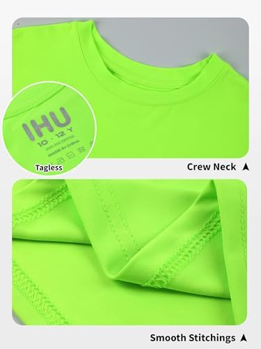 Boys Neon Shirts Dry Fit Athletic T Shirts UPF 50+ Performance Cooling Shirt Short Sleeve Rash Guard Kids Top For Boys Girls