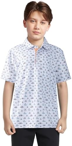 Boys Polo Shirt Short Sleeve Performance Dry Fit Stretch Funny Print Active Casual Collared Golf Shirts For Boy