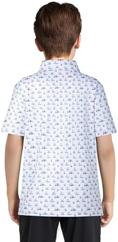 Boys Polo Shirt Short Sleeve Performance Dry Fit Stretch Funny Print Active Casual Collared Golf Shirts For Boy