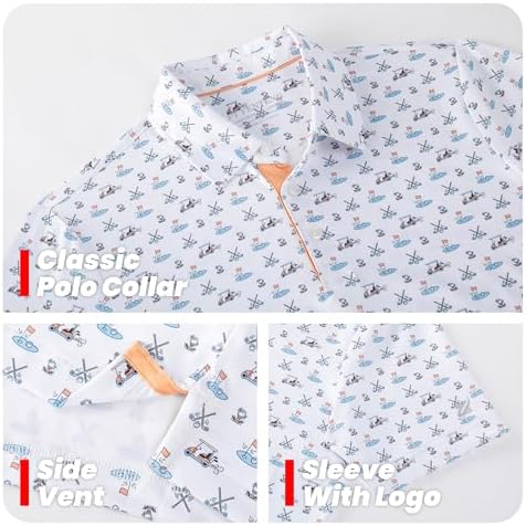 Boys Polo Shirt Short Sleeve Performance Dry Fit Stretch Funny Print Active Casual Collared Golf Shirts For Boy