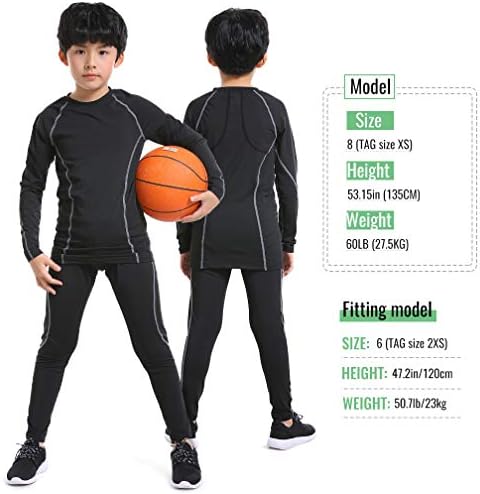 Boys Thermal Underwear 2 PCS Athletic Base Layer Kids' Compression Shirts And Leggings Set