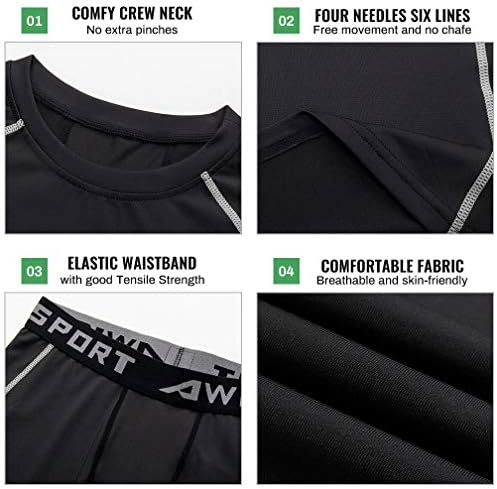 Boys Thermal Underwear 2 PCS Athletic Base Layer Kids' Compression Shirts And Leggings Set