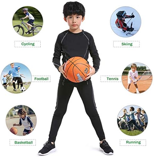 Boys Thermal Underwear 2 PCS Athletic Base Layer Kids' Compression Shirts And Leggings Set