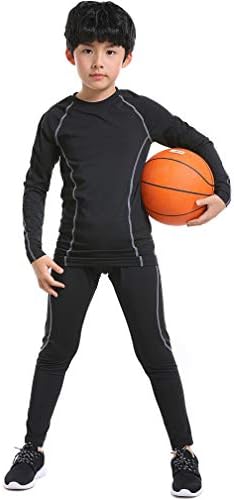 Boys Thermal Underwear 2 PCS Athletic Base Layer Kids' Compression Shirts and Leggings Set