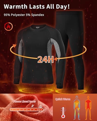 Boys Thermal Underwear Set - Ultra Soft Fleece Lined Long Johns Tops & Bottoms Cold Weather Base Layer For Winter