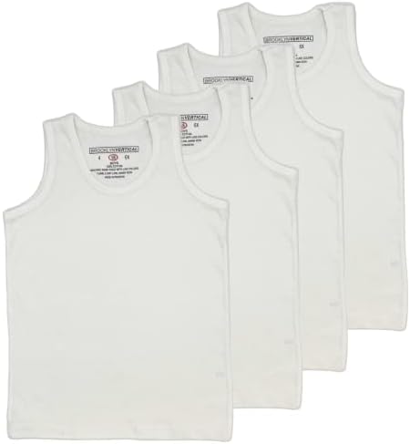 BROOKLYN VERTICAL Boys 4 Pack Undershirt Tank Top - Tagless Cotton Super Soft Runs Small