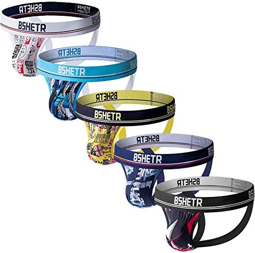 BSHETR Men's Jockstraps Athletic Supporters 5-Pack Ultra Soft Daily Sports Underwear