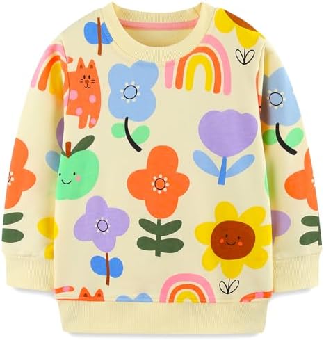 Bumeex 100% Cotton Toddler Girl's Cute Cartoon Long Sleeve Sweatshirt Clothes Clothing Outfits 2-7Y