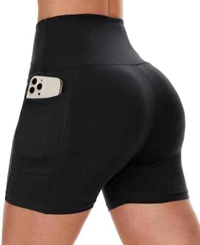 CAMPSNAIL Biker Shorts Women with Pockets - 3"/5"/8" High Waisted Workout Spandex Tummy Control Gym Running Yoga Shorts