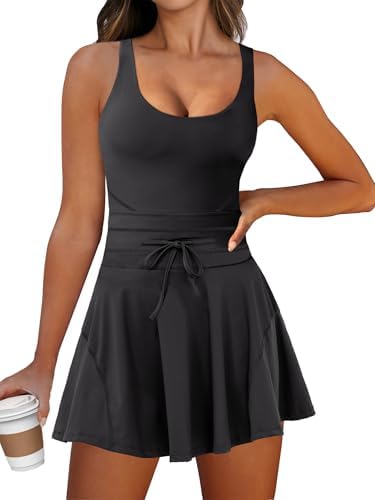 Caracilia Women's Tennis Mini Dresses Workout Built in Shorts Golf Athletic Sleeveless One Piece Summer Active Romper Dress