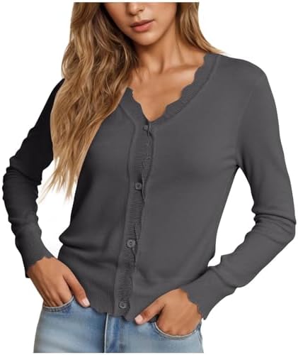 Cardigan Sweaters For Women Lightweight Trendy Cropped Cardigans Open Front Cotton Knit Button Up Thin Sweater