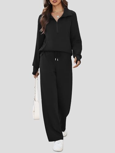 Casly Lamiit Women's 2 Piece Outfits Lounge Set 2025 Oversized Half Zip Sweatshirt Wide Leg Sweatpant Set Sweatsuit Tracksuit
