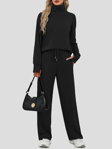 Casly Lamiit Women's 2 Piece Outfits Lounge Set 2025 Oversized Half Zip Sweatshirt Wide Leg Sweatpant Set Sweatsuit Tracksuit