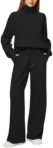 Casly Lamiit Women's 2 Piece Outfits Lounge Set 2025 Oversized Half Zip Sweatshirt Wide Leg Sweatpant Set Sweatsuit Tracksuit
