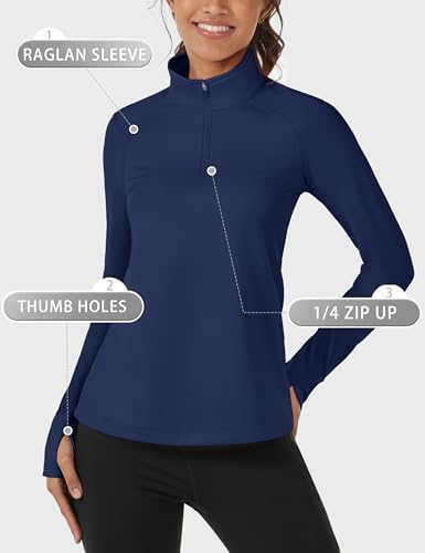 Cavva Women's Fleece Quarter Zip Pullover Running Shirt Long Sleeve Thermal Tee Athletic Workout Tops Thumb Hole