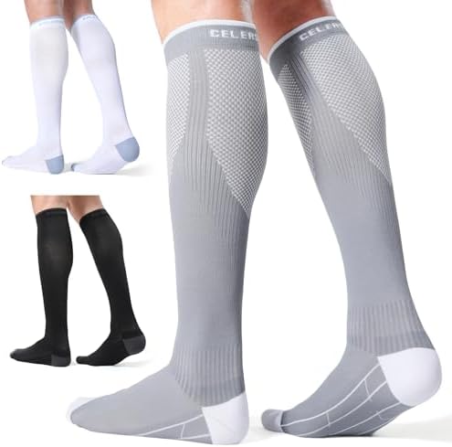 CelerSport 3 Pairs Compression Socks for Men and Women 20-30 mmHg Running Support Socks