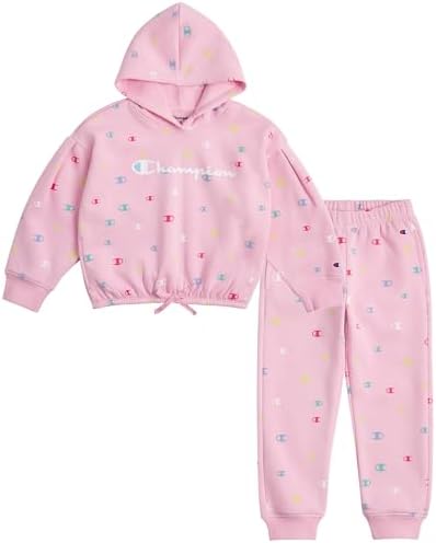 Champion Girls Hoodie and Sweatpant Set for Kids Athletic Fleece Sweatsuit