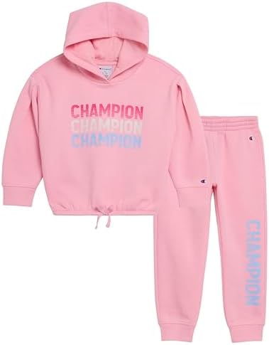 Champion Girls Hoodie and Sweatpant Set for Kids Athletic Fleece Sweatsuit