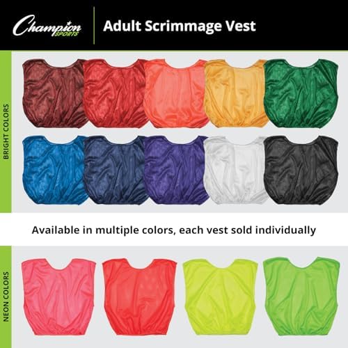 Champion Sports Unisex-adult Mesh Practice Scrimmage Vest Regular And Numbered (Youth And Adult) - Pack Of 12