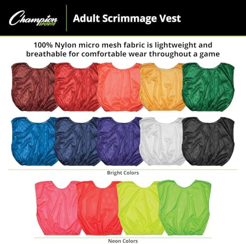 Champion Sports Unisex-adult Mesh Practice Scrimmage Vest Regular And Numbered (Youth And Adult) - Pack Of 12