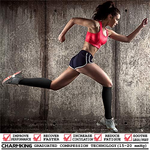 CHARMKING Compression Socks For Women & Men Circulation (3 Pairs) 15-20 MmHg Is Best Support For Athletic Running Cycling