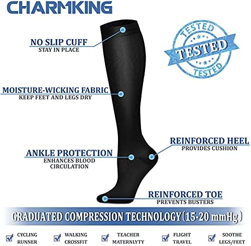 CHARMKING Compression Socks For Women & Men Circulation (8 Pairs) 15-20 MmHg Is Best Support For Athletic Running Hiking