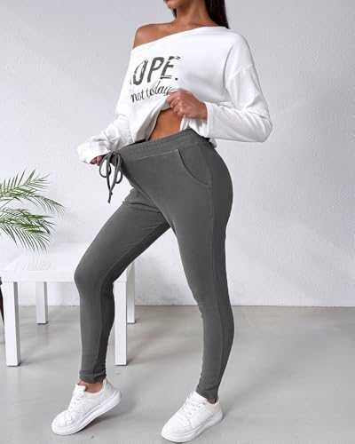 CHICME Women Tracksuit 2025 Fall 2 Piece Outfits Off The Shoulder Long Sleeve Tops And Pants Set Travel Outfits