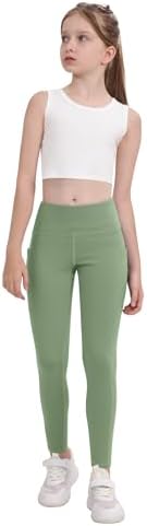 CHRLEISURE Girls' Athletic Leggings With Pockets 5 Packs Kids Teen Dance Yoga Workout Running Pants For 5-15 Years