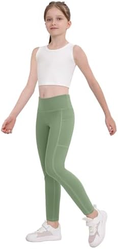 CHRLEISURE Girls' Athletic Leggings With Pockets 5 Packs Kids Teen Dance Yoga Workout Running Pants For 5-15 Years
