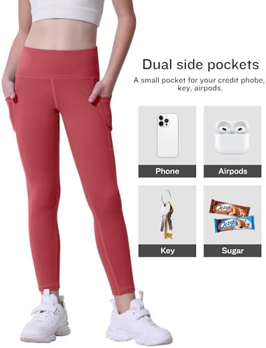 CHRLEISURE Girls' Athletic Leggings With Pockets 5 Packs Kids Teen Dance Yoga Workout Running Pants For 5-15 Years