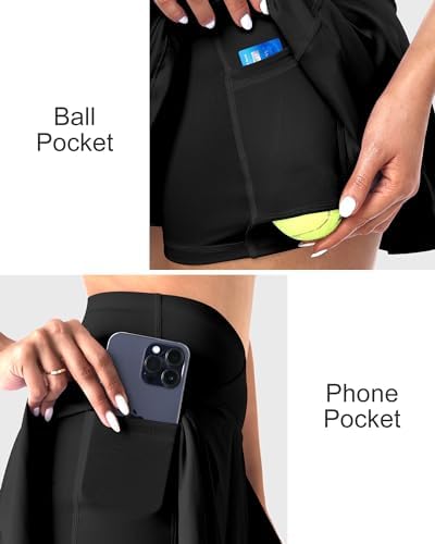 CHRLEISURE Women Tennis Golf Skirt With Pockets - High Waisted Crossover Golf Pleated Athletic Workout Dress Running Skort