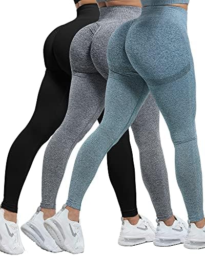 CHRLEISURE Workout Leggings Sets for Women Gym Scrunch Butt Butt Lifting Seamless Leggings 3 Piece