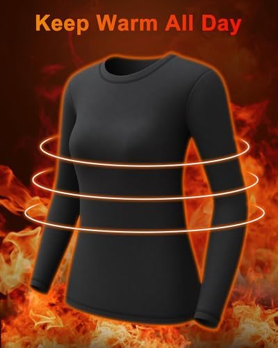 CL Convallaria 1 2 4 Pack Women's Thermal Underwear Tops Women Fleece Lined Long Sleeve Baselayer Shirt For Winter