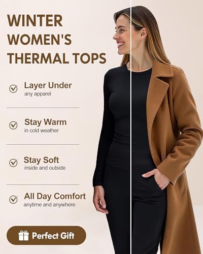CL Convallaria 1 2 4 Pack Women's Thermal Underwear Tops Women Fleece Lined Long Sleeve Baselayer Shirt For Winter