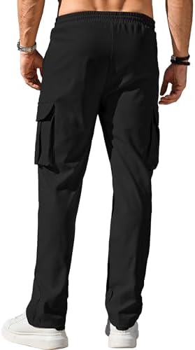 Comdecevis Men's Casual Cargo Pants Workout Joggers Stretch Sweatpants Hiking Drawstring Tactical Pants With Multi Pockets