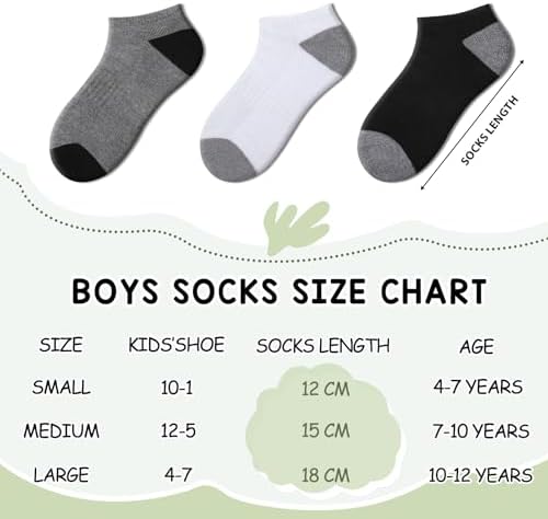 Comfoex 10 Pairs Boys Socks 4-6 6-8 8-10 Years Old Low Cut Ankle Athletic Socks For Kids Short Half Cushioned Socks