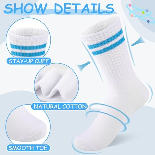 Comfoex 10 Pairs Girls Crew Cotton Socks Athletic Calf Striped Soft Casual Socks For Kids 4-6 6-8 8-10 Years Old
