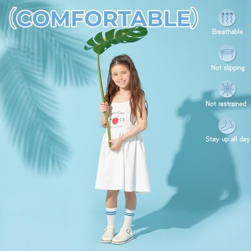 Comfoex 10 Pairs Girls Crew Cotton Socks Athletic Calf Striped Soft Casual Socks For Kids 4-6 6-8 8-10 Years Old