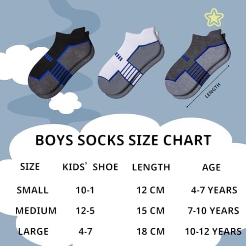 Comfoex 12 Pairs Boys Socks - Ankle Low Cut Athletic Half Cushioned Short Socks For Kids 4-6 6-8 8-10 Years Old