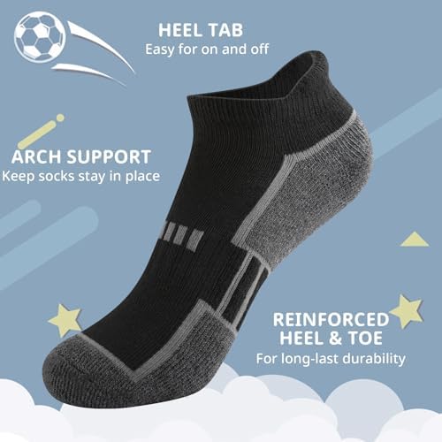Comfoex 12 Pairs Boys Socks - Ankle Low Cut Athletic Half Cushioned Short Socks For Kids 4-6 6-8 8-10 Years Old