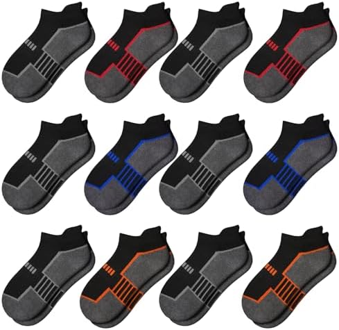 Comfoex 12 Pairs Boys Socks - Ankle Low Cut Athletic Half Cushioned Short Socks For Kids 4-6 6-8 8-10 Years Old