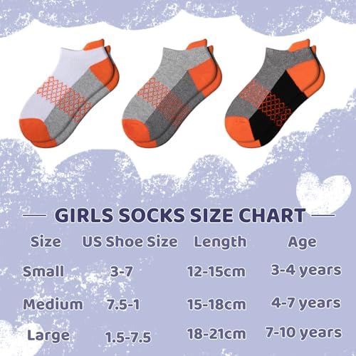 Comfoex 12 Pairs Girls Ankle Athletic Socks - 4-6 8-10 6-8 Years Old - Short Socks With Cushioned Sole