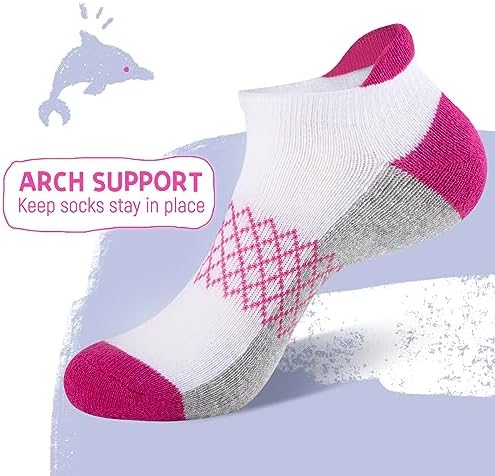 Comfoex 12 Pairs Girls Ankle Athletic Socks - 4-6 8-10 6-8 Years Old - Short Socks With Cushioned Sole