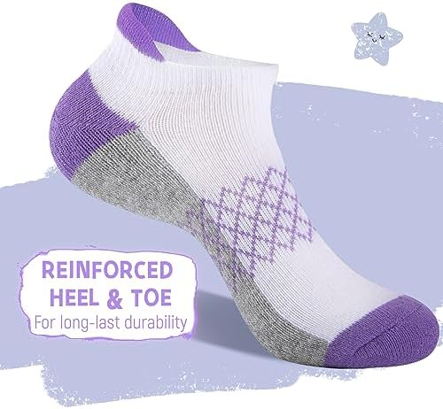 Comfoex 12 Pairs Girls Ankle Athletic Socks - 4-6 8-10 6-8 Years Old - Short Socks With Cushioned Sole