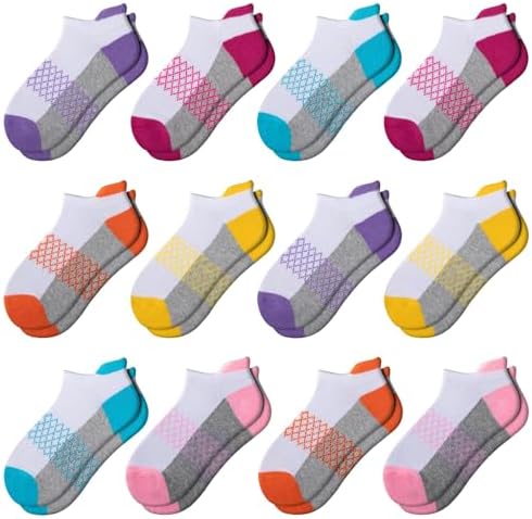 Comfoex 12 Pairs Girls Ankle Athletic Socks - 4-6 8-10 6-8 Years Old - Short Socks With Cushioned Sole