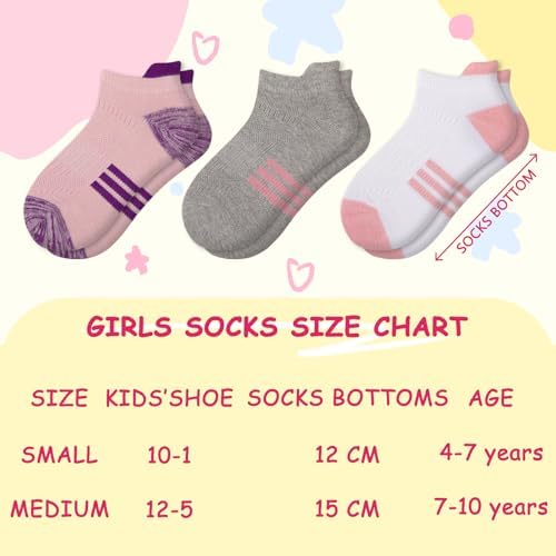 Comfoex 12 Pairs Girls Athletic Ankle Socks For 4-6 6-8 8-10 Years Old - Cotton Short Socks For Little Big Kids