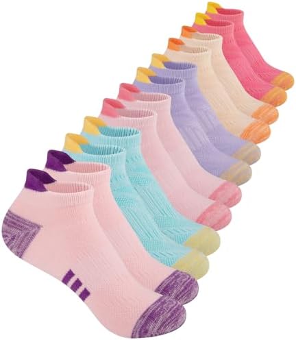 Comfoex 12 Pairs Girls Athletic Ankle Socks for 4-6 6-8 8-10 Years Old - Cotton Short Socks for Little Big Kids
